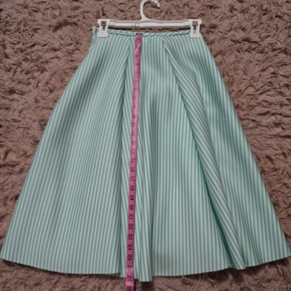 Rainbow Mint and White Striped Midi Skirt